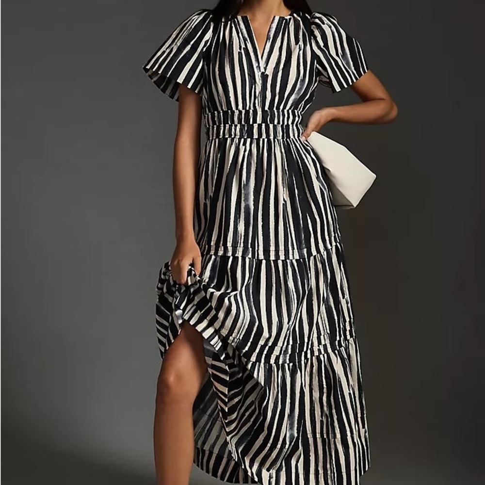 Anthropologie Black and White Striped Maxi Dress